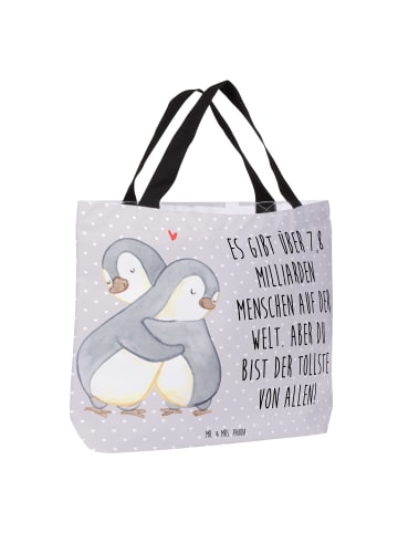 Mr. & Mrs. Panda Tote Bag Pinguine Kuscheln mit Spruch in Grau Pastell