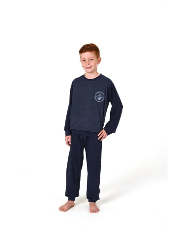 NORMANN Frottee Pyjama Schlafanzug Bündchen und Stickerei - 82840 in blau