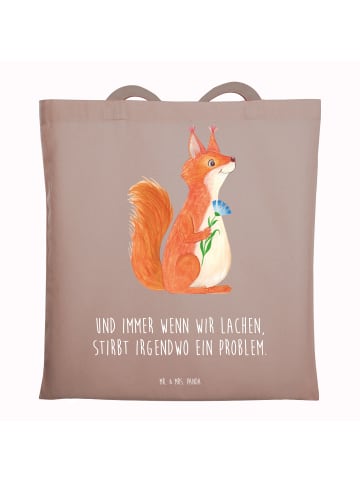 Mr. & Mrs. Panda Henkeltasche Eichhörnchen Blume mit Spruch in Braun Pastell