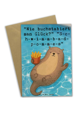 Mr. & Mrs. Panda Glückwunschkarte Otter Schwimmbad Pommes Design... in Weiß