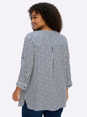 sheego 3/4-Arm-Bluse in tiefblau-ecru-gestreift