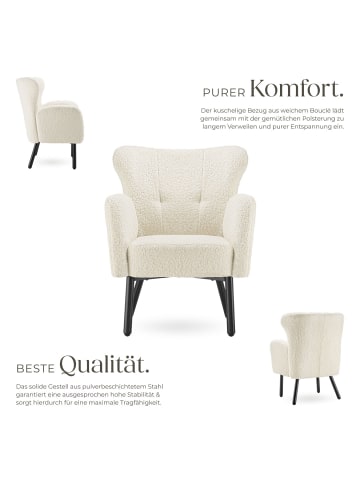 tectake Sessel Vänersborg, 72 x 71 x 92 cm, Bouclé creme/schwarz