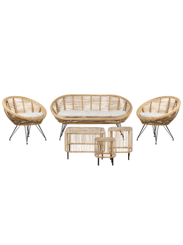 Beliani 5-tlg Sitzgruppe MARATEA/CESENATICO in Naturfarben/Schwarz/Beige