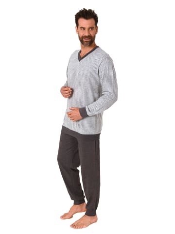 NORMANN Langarm Schlafanzug Pyjama Bündchen in grau
