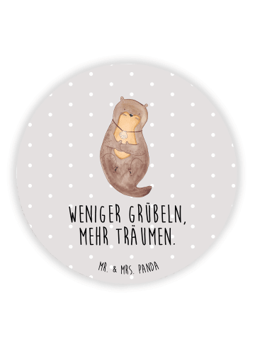 Mr. & Mrs. Panda Rund Magnet Otter Muschel mit Spruch in Grau Pastell