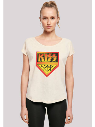 F4NT4STIC Long Cut T-Shirt Kiss Rock Band Army Logo in Whitesand