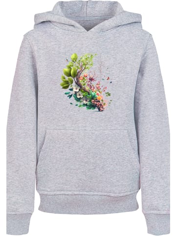 F4NT4STIC Hoodie Baum mit Blumen Hoodie in grau meliert