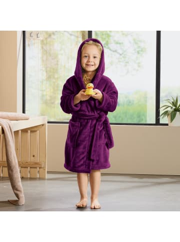 REDBEST Fleece Kinder-Bademantel mit Kapuze Perris in beere