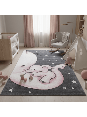 KADIMA DESIGN Kinderteppich Waschbar Elefant TASNA Strapazierfähig OEKO-TEX in Pink