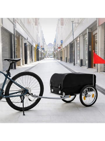 relaxdays Fahrradanhänger-Lastenanhänger in Schwarz – (B)124 x (H)59 x (T)69 cm