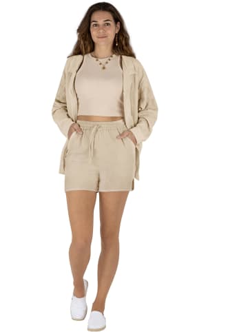 Janice Damen Musselin Hemdbluse mit kurzer Hose in Beige