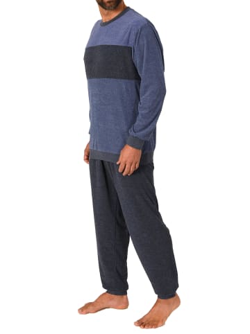 NORMANN Frottee langarm Schlafanzug Pyjama Bündchen - 81303 in blau