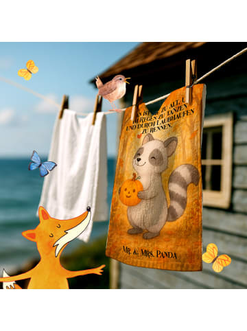 Mr. & Mrs. Panda Handtuch Waschbär Kürbis Design mit Spruch in Weiß