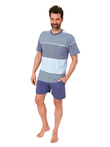 NORMANN Kurzarm Schlafanzug Pyjama Shorty Streifen in hellblau