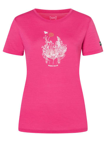 super.natural Merino T-Shirt FLOWERHANDS in Pink