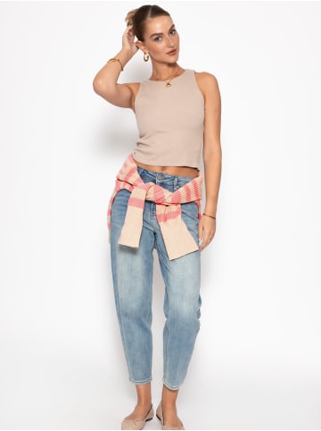 SASSYCLASSY Doppellagiges, geripptes Tank Top in Beige