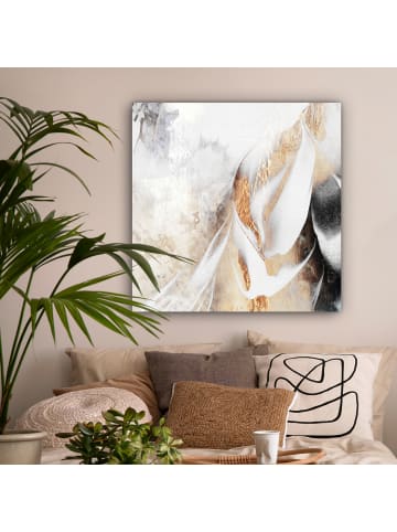 MuchoWow Leinwand Bilder Abstrakte Kunst weiß gold