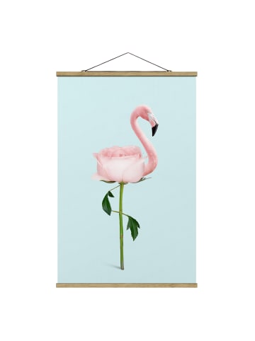 WALLART Stoffbild - Jonas Loose - Flamingo mit Rose in Blau