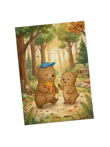 Mr. & Mrs. Panda Postkarte Bär Kind Pommes Design ohne Spruch in Weiß
