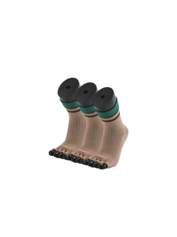 MUNADUNA 3er-Pack Yoga/Pilates Zehensocken – Streifen-Design Braun