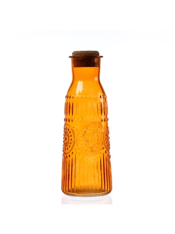 MARELIDA Glaskaraffe mit Korkendeckel Blumenmuster Boho Stil Glaskanne 1l in orange