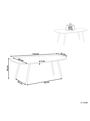 Beliani Couchtisch BIDDLE in Weiß/Schwarz - (W) 60 x (H) 40 x (L) 110 cm
