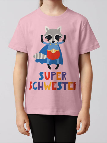 wat? Apparel T-Shirt Waschbär Superschwester in Rosa