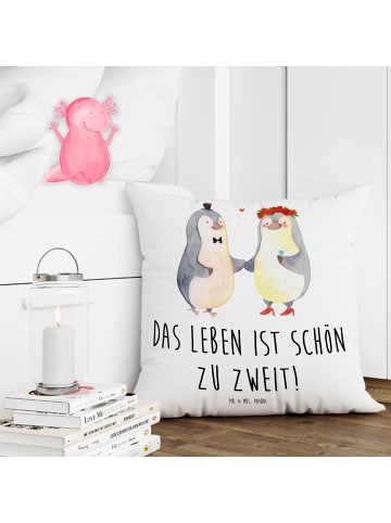 Mr. & Mrs. Panda Dekokissen Pinguin Heirat mit Spruch in Weiß