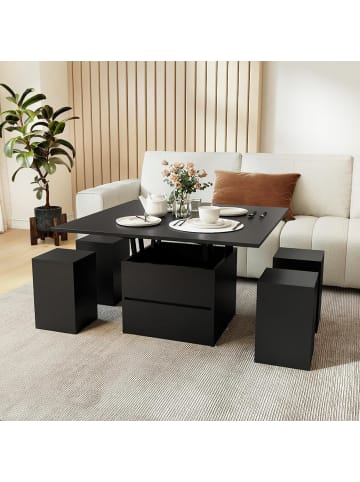 COSTWAY Couchtisch Höhenverstellbar mit 4 Hockern in Schwarz