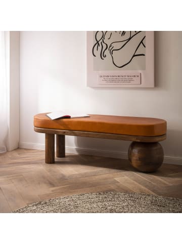 FineBuy Sitzbänk in Braun / Leder / 140x40x47