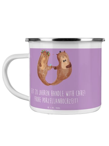 Mr. & Mrs. Panda Camping Emaille Tasse 20. Hochzeitstag Porzella... in Lavendeltraum