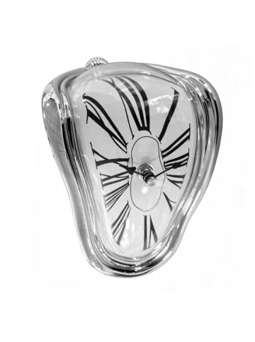relaxdays Tischuhr "Salvador Dalí" in Silber - (B)11,5 x (H)16 x (T)13 cm