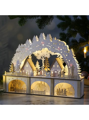 MARELIDA LED Schwibbogen Weihnachtsdorf Lichterbogen H: 33,5cm in weiß