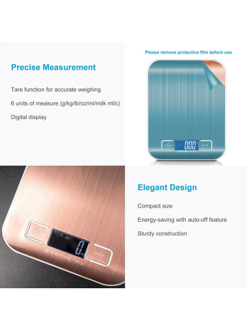 Intirilife Digitale Küchenwaage - 5kg Elektronische Waage in ROSÉ GOLD