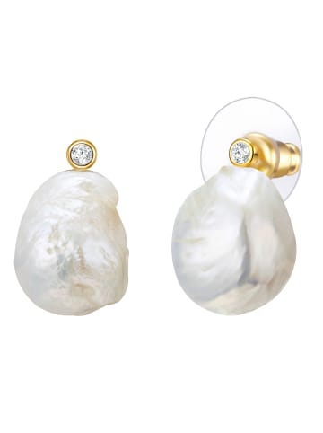 Lulu & Jane Perlen-Ohrstecker aus Metall-Legierung mit Muschelkernperle in gelbgold