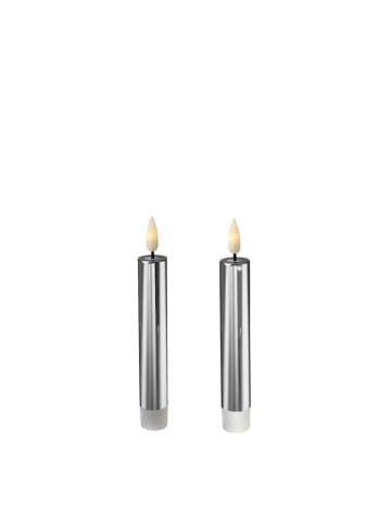 MARELIDA 2x LED Stabkerzen Tafelkerzen H: 17cm in silber glänzend