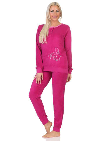 NORMANN Frottee Pyjama Knopfleiste und Bündchen - 83017 in lila