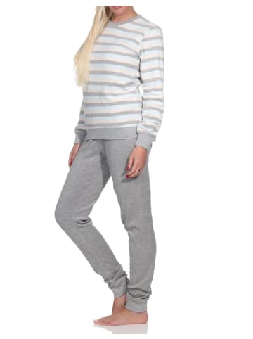 NORMANN Frottee Schlafanzug langarm Bündchen Streifen - 82807 in hellblau