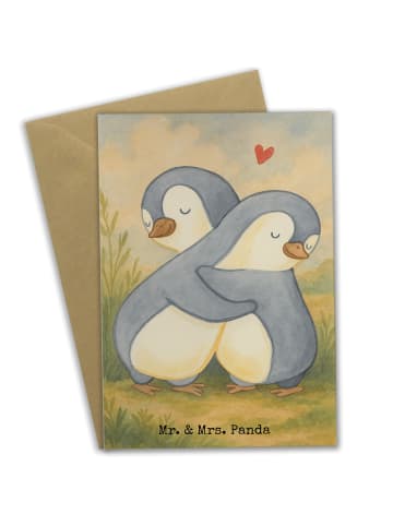 Mr. & Mrs. Panda Beileidskarte Pinguine Kuscheln Design ohne Spruch in Weiß