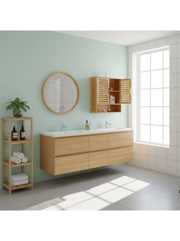 relaxdays Hängeschrank in Natur - (B)59 x (H)66 x (T)21 cm