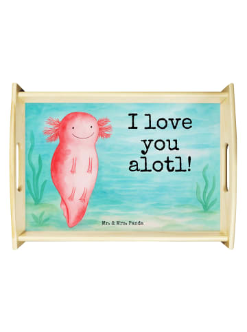 Mr. & Mrs. Panda Großes Tablett Axolotl Liebe Design mit Spruch in Weiß