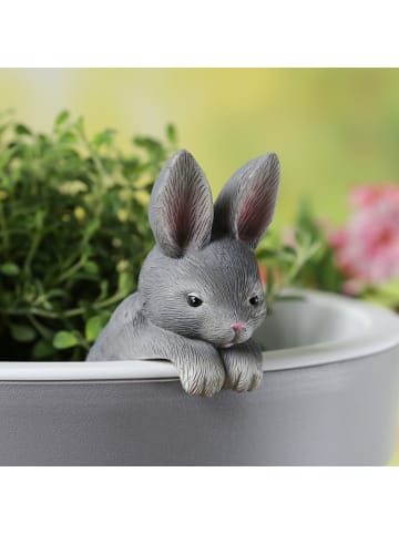 MARELIDA Blumentopfhänger Hase Gartenfigur als Topfhänger H: 11,5cm in grau