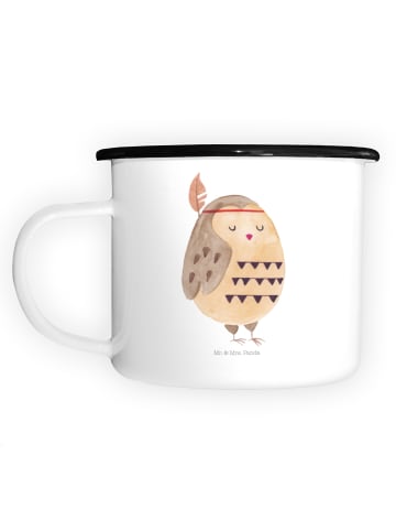 Mr. & Mrs. Panda XL Emaille Tasse Eule Federschmuck ohne Spruch in Weiß