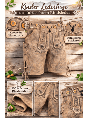 PAULGOS Lederhose Kurz Echtleder KK2 ANTIK in Sandbraun