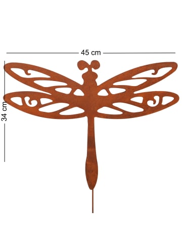 UNUS Gartenstecker Rost Libelle mit Wackelfeder in Braun