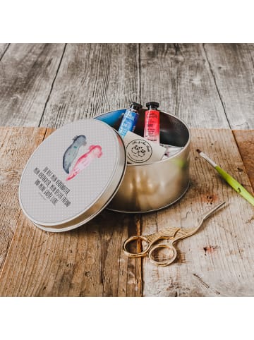 Mr. & Mrs. Panda Blechdose rund Axolotl Freundin mit Spruch in Grau Pastell