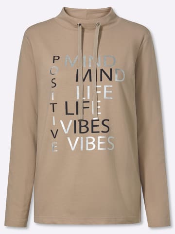 Sieh an! Sweatshirt in beige-schwarz-bedruckt