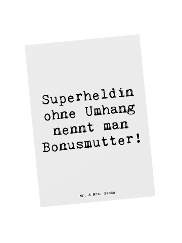 Mr. & Mrs. Panda Postkarte Bonusmutter Superheld mit Spruch in Weiß
