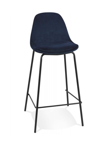 KADIMA DESIGN Hochstuhl Snackhocker aus Metall und Samt | Barhocker mit Fußstütze in Blau