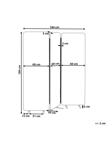 Beliani Büro-Raumteiler STANDI in Grau - (W) 184 x (H) 184 x (L) 30 cm